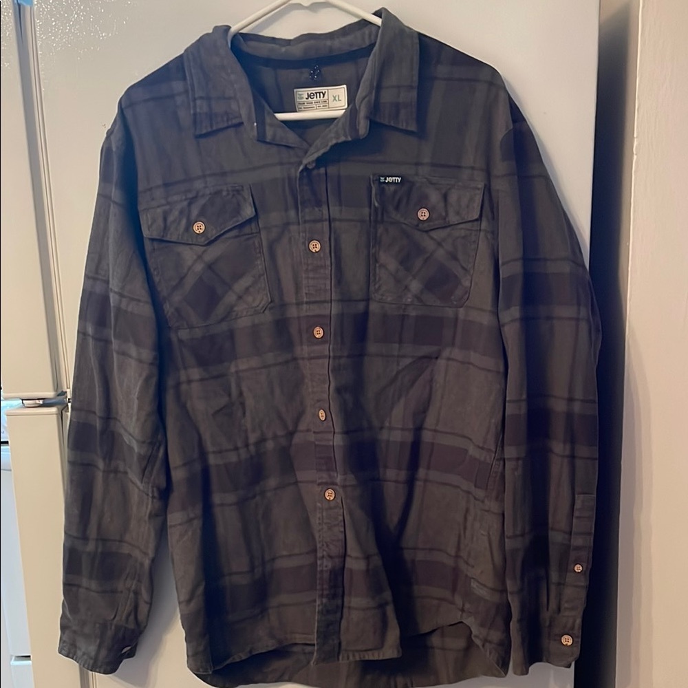 Jetty Men’s XL‎ Breaker Flannel 100% Cotton Gray Black Hints Blur